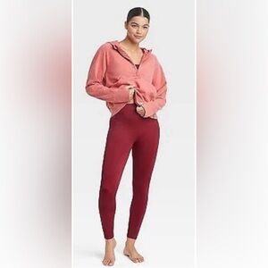 JoyLab Women's High-Rise Ribbed Seamless 7/8 Leggings Size Small Dark Red